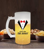 BK Gift Kişiye Özel Damat Tasarımlı Buzlu Cam Bira Bardağı 50cl-1 (Beyaz)