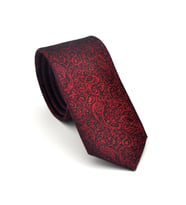 Şal Desenli Bordo Dokuma Kumaş Mendilli Slim Fit Kravat // SDK-2508-3