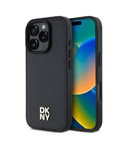 Apple iPhone 16 Pro Uyumlu Kılıf DKNY Orjinal Lisanslı M-safe Şarj Özellikli 3D Yazılı Repeat Pattern Kapak (Siyah)