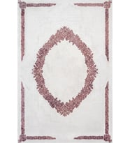 Pembe Ekru Madalyon Desenli Salon Halısı Dijital Baskı Kaymaz Taban Vintage Stil Bordürlü
