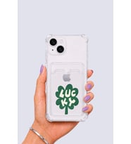 iPhone 13 Kartlıklı Lucky Yonca Desenli Kılıf