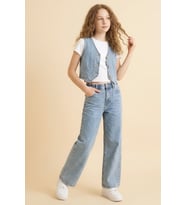 Kız Çocuk Yelekli Ve Taş Süslemeli 2'li Jean Takım 5-15 Yaş 12670SK MODANINO
