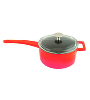 Lava Döküm Yuvarlak Sos Tenceresi Cam kapaklı, Metal Saplı. Glaze Serisi Çap(Ø16 cm. (Kırmızı)