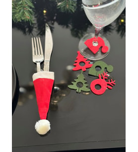 6 Adet Dekoratif Yılbaşı Özel Kaşıklık, Çatal Kaşıklık bardak süsü 6 adet