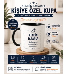Kişiye Özel Siyah Kulplu Kupa Bardak 330 ml Fotoğraf İsim Yazı Logo Baskılı Porselen Kendin Tasarla
