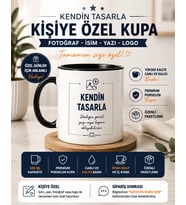 Kişiye Özel Siyah Kulplu Kupa Bardak 330 ml Fotoğraf İsim Yazı Logo Baskılı Porselen Kendin Tasarla