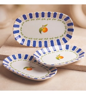 GÜRAL PORSELEN Kayısı Desenli 19 cm 3lü Porselen Kayık Tabak Seti