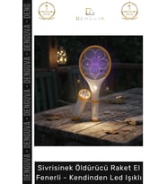 Özel Üretim Şarjlı Güçlü Kaliteli Sivrisinek Öldürücü Raket El Fenerli Kendinden LED Işıklı