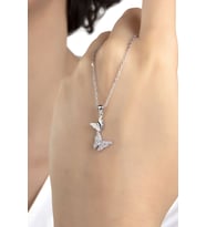 Kadın Orjinal 925 Ayar Gümüş Zirkon Taşlı Kelebek Model Kolye (Gümüş)