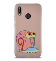 Huawei P20 Lite Soft Premier Kapak Salyangoz Gary Tasarımlı Silikon Kılıf - Pudra (Şeffaf)