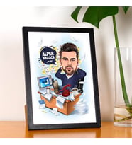 Kişiye Özel Masa Başı İş Yapan Erkek Karikatürlü Resim Çerçevesi