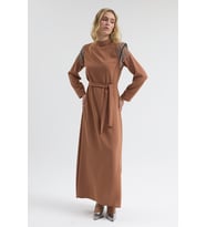 Omuz Taş Detaylı Elbise - Camel