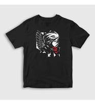 Presmono Unisex Çocuk Siyah Mikasa Anime Attack On Titan T-Shirt 124359tt