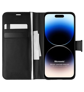 Microsonic Apple iPhone 15 Pro Kılıf Delux Leather Wallet Siyah (Siyah)