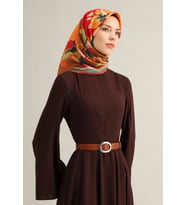 Armine Sura İpek Eşarp 9340 - 84 Kiremit Karışık Desen