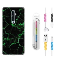 Oppo Reno 2Z 4 Lite 4 Pro 5 6 7 A31 Kılıf Kablo Koruma Spiral Silikon Yeşil Şerit Mermer 1320