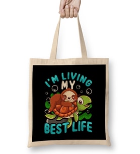 Cute Sloth & Turtle I'm Living My Best Life Animal Bez Çanta Uzun Saplı
