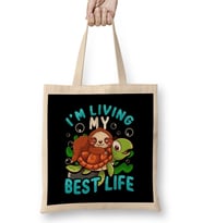 Cute Sloth & Turtle I'm Living My Best Life Animal Bez Çanta Uzun Saplı