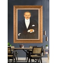 Altın Varaklı Çerçeveli Paspartulu Atatürk Tablo nl125 (Gold)