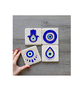 bilge tasarım Stone Decor Taş Bardak Altlığı 4'lü Set 10x10x1 Cm desenli