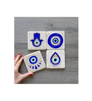 bilge tasarım Stone Decor Taş Bardak Altlığı 4'lü Set 10x10x1 Cm desenli
