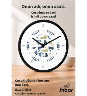 İsme Özel Balina Desenli Çocuk Odası Duvar Saati Orta Boy 30 cm Siyah Camlı Sessiz