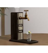 BK Gift Aynalı Altın Kabartma Musluklu Doğal Siyah(Ebony) Ahşap Vodka Standı, Home Bar, İçecek Dispenseri, Ahşap İçecek Çeşmesi-1