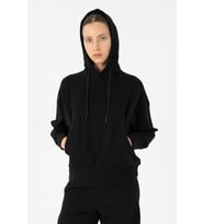 Maraton Oversize Kadın Kapüşonlu Siyah Sweatshirt
