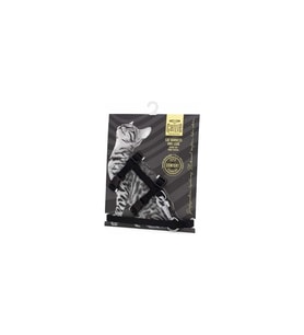 Cattie Dokumadan El Yapımı Kedi Göğüs & Gezdirme Takımı 1x25-40cm - Black