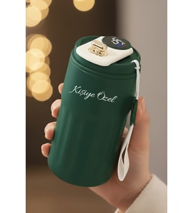 Kişiye Özel Dijital Isı Göstergeli Paslanmaz 304 Haki Çelik Bardak Termos Mug Kupa 400ml