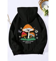 Unisex Mantar Baskılı Oversize Sweatshirt (Siyah)