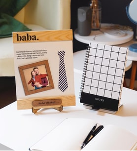 Baba Temalı Kişiye Özel Ahşap Fotoğraflı Çerçeve ve Defter Hediye Seti (Model 1)