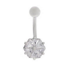 Kadın Altıgen Taş Model Çelik Piercing (Gümüş Gri)