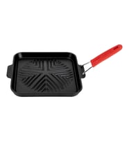 Lava Döküm Kare Sığ Izgara Tavası Snow Serisi Silikon Tel Saplı Ölçü 24x24cm. (Kırmızı)
