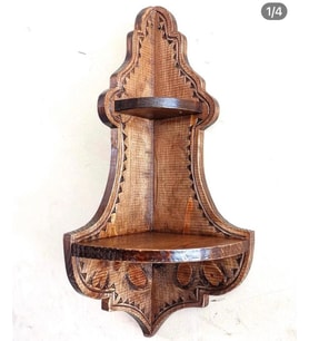 Otantik Çarşı Ahşap El Oyması Köşe Raf  56x17x17 cm.