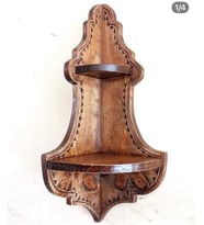 Otantik Çarşı Ahşap El Oyması Köşe Raf  56x17x17 cm. (Siyah)