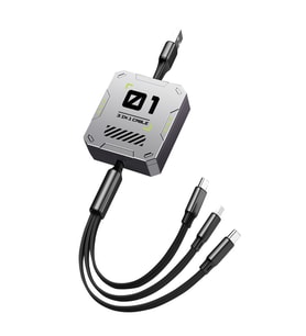 Zuidid - FC151 - 3 Ü 1 Arada 100W 3A Hızlı Şarjlı 1.2 Metre Geri Çekilebilir Çoklu Şarj Kablosu (Düz Gri)