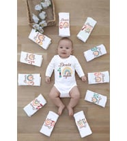İsimli Aylık Kız Erkek Badi Set 12 Ay Her Ay Özel Baskılı Uzun Kol Çıtçıtlı Body STL7154 (Mavi)