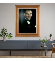 Altın Varaklı Çerçeveli Paspartulu Atatürk Tablo nl02A553 (Gold)