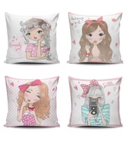 Alkanhomes Fashion Girl Kızları 4 lü Kombin Dijital Baskılı Kırlent Kılıfı
