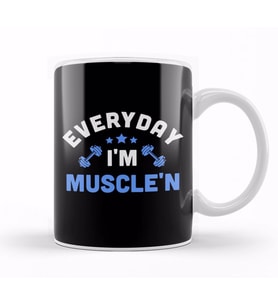 Funny Everyday I'm Muscle'n Weightlifting Pun Gym Kupa Bardak Porselen