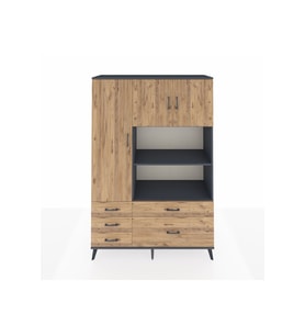 Hyperion Gardrop 7 Raflı 5 Çekmeceli 3 Kapaklı 132x44x195 Antrasit-Çam