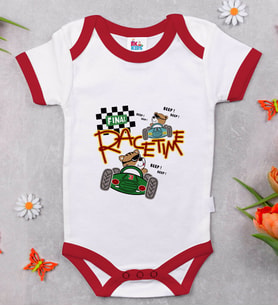 BK Kids Race Time Tasarımlı Kırmızı Bebek Body Zıbın-1
