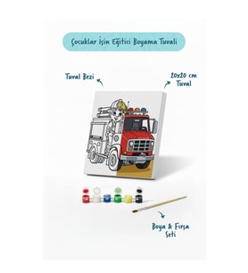 İtfaiye Aracı Boyama Tuvali – Şövalesiz Boya Seti 20x20