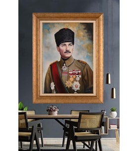 Altın Varaklı Çerçeveli Paspartulu Atatürk Tablo TR1219 (Gold)