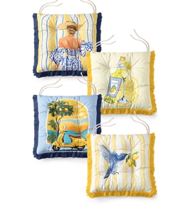 Limon Şişesi ve Vespa Desenli Pofidik Sandalye Minderi 4'lü Set
