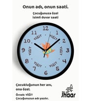 İsme Özel Davul Çalan Sevimli Ayı Çocuk Odası Duvar Saati Orta Boy 30 cm Siyah Camlı Sessiz