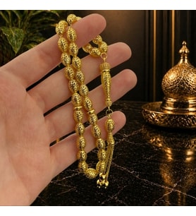14 Ayar Altın Kaplama Tesbih - Greek Motif Model - Arpa Kesim Tesbih - Tesbih Hediye