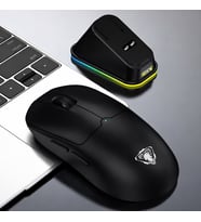 Kablosuz Bluetooth + 2.4GHz RGB Işıklı Şarjlı Mouse - Manyetik Şarj Docklu, 6D, 1600DPI (Siyah)