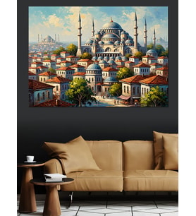 İstanbul Sultanahmet Camii Şehir Manzarası Dekoratif Kanvas - Mdf Ahşap Tablo